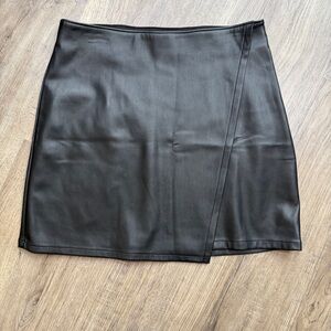 Hollister Black Faux Leather Mini Skirt with Asymmetrical Wrap - Size Medium